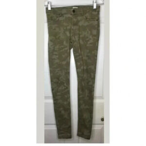 Women ZARA BASIC green Camo Skinny Distressed Stretch Jeans Sz 2 EUC